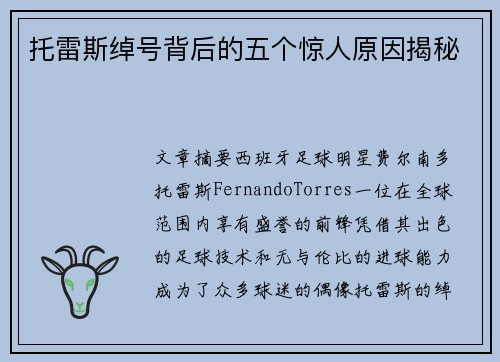 托雷斯绰号背后的五个惊人原因揭秘